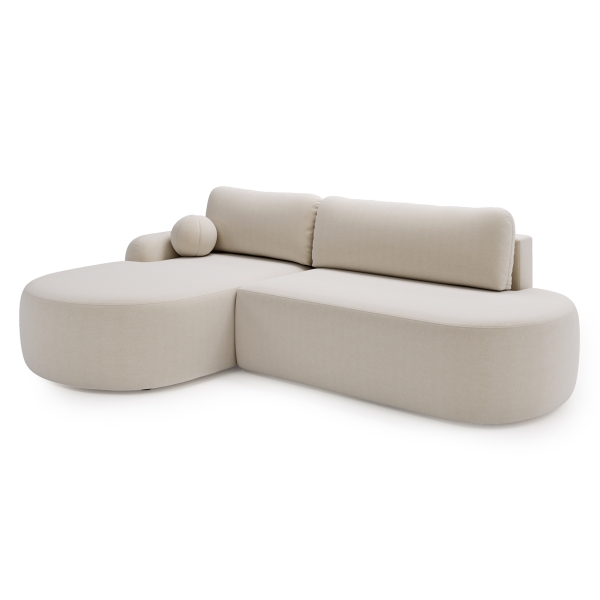 NAROŻNIK ROZKŁADANY Z FUNCKJĄ SPANIA AGAT O W KREMOWEJ TKANINIE - PÓŁPROFIL